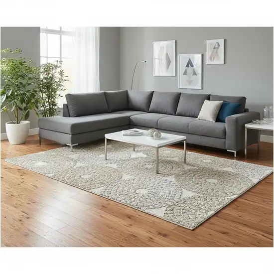 Ivory Beige And Taupe Geometric Washable Area Rug With UV Protection Photo 2