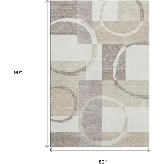 Ivory Beige And Taupe Geometric Washable Area Rug With UV Protection Photo 9