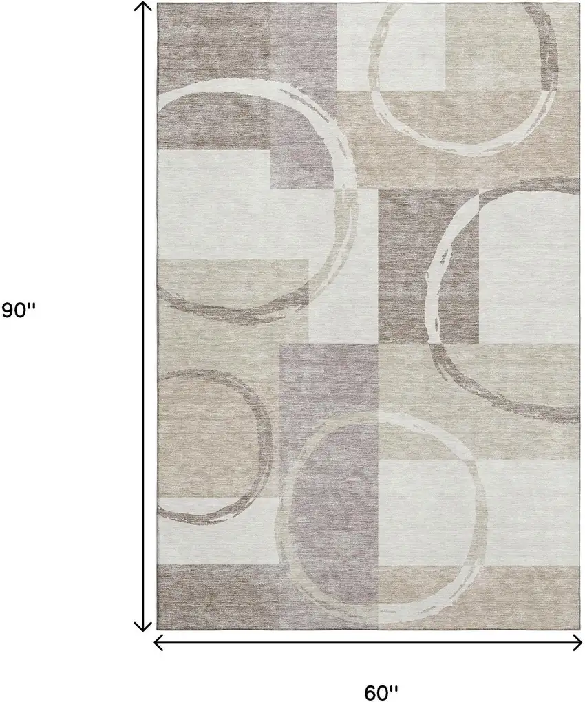 Ivory Beige And Taupe Geometric Washable Area Rug With UV Protection Photo 9