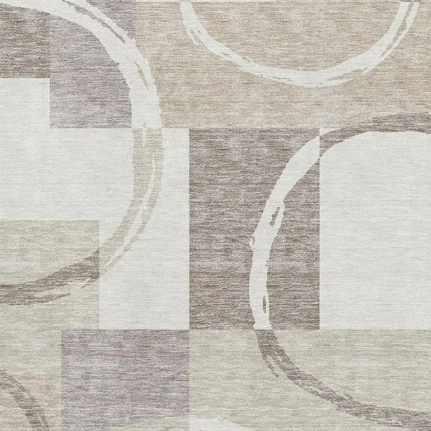Ivory Beige And Taupe Geometric Washable Area Rug With UV Protection Photo 2