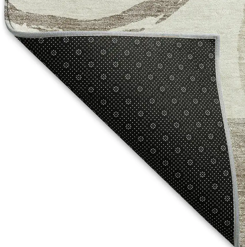 Ivory Beige And Taupe Geometric Washable Area Rug With UV Protection Photo 6