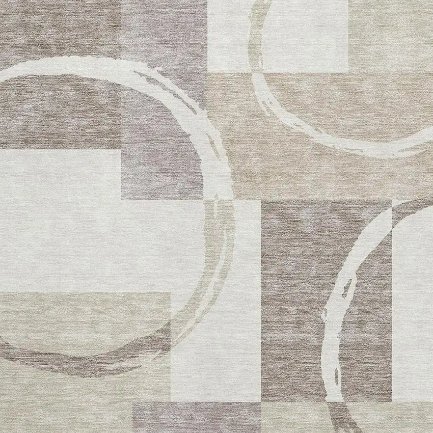 Ivory Beige And Taupe Geometric Washable Area Rug With UV Protection Photo 2