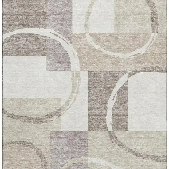 Ivory Beige And Taupe Geometric Washable Area Rug With UV Protection Photo 3