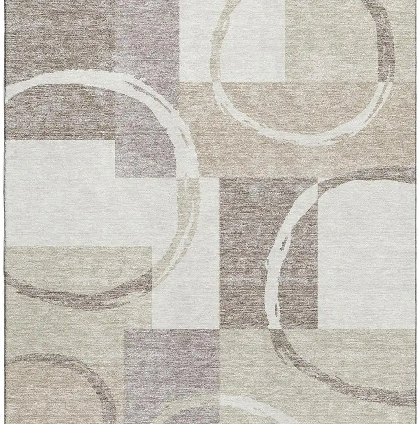 Ivory Beige And Taupe Geometric Washable Area Rug With UV Protection Photo 3