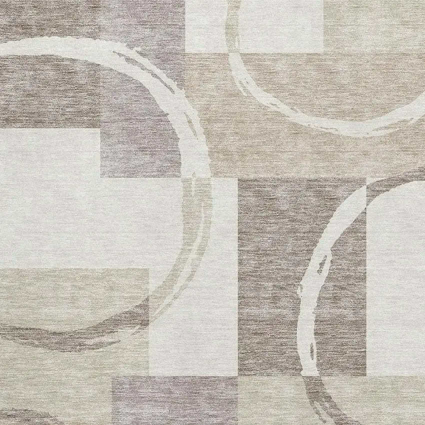 Ivory Beige And Taupe Geometric Washable Area Rug With UV Protection Photo 2
