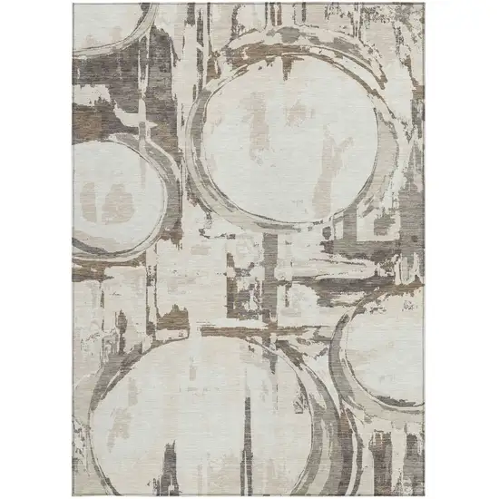 Ivory Beige And Taupe Geometric Washable Indoor Outdoor Area Rug Photo 8