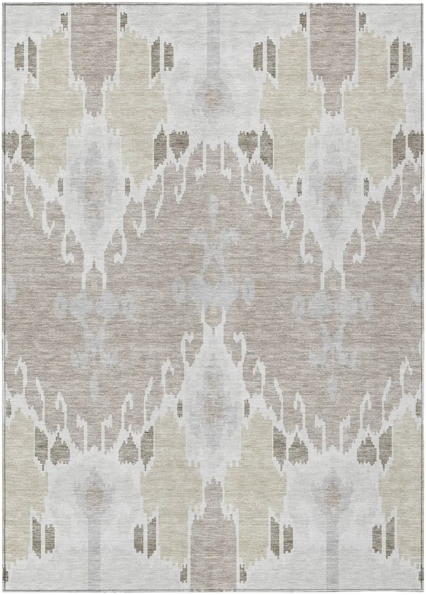 Ivory Beige And Taupe Ikat Washable Indoor Outdoor Area Rug Photo 1