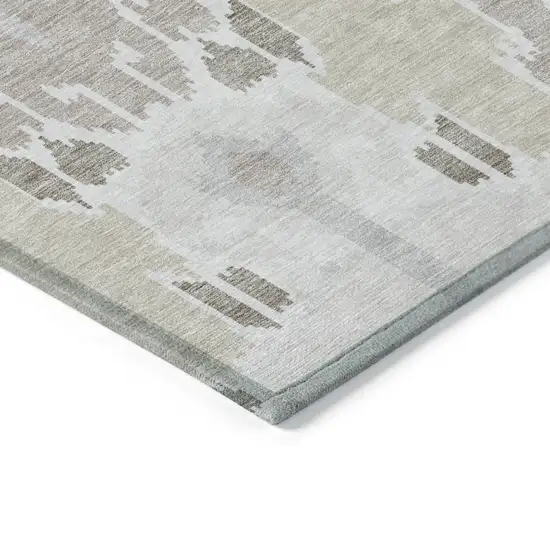 Ivory Beige And Taupe Ikat Washable Indoor Outdoor Area Rug Photo 3