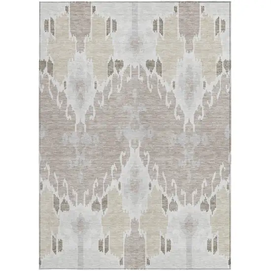 Ivory Beige And Taupe Ikat Washable Indoor Outdoor Area Rug Photo 4