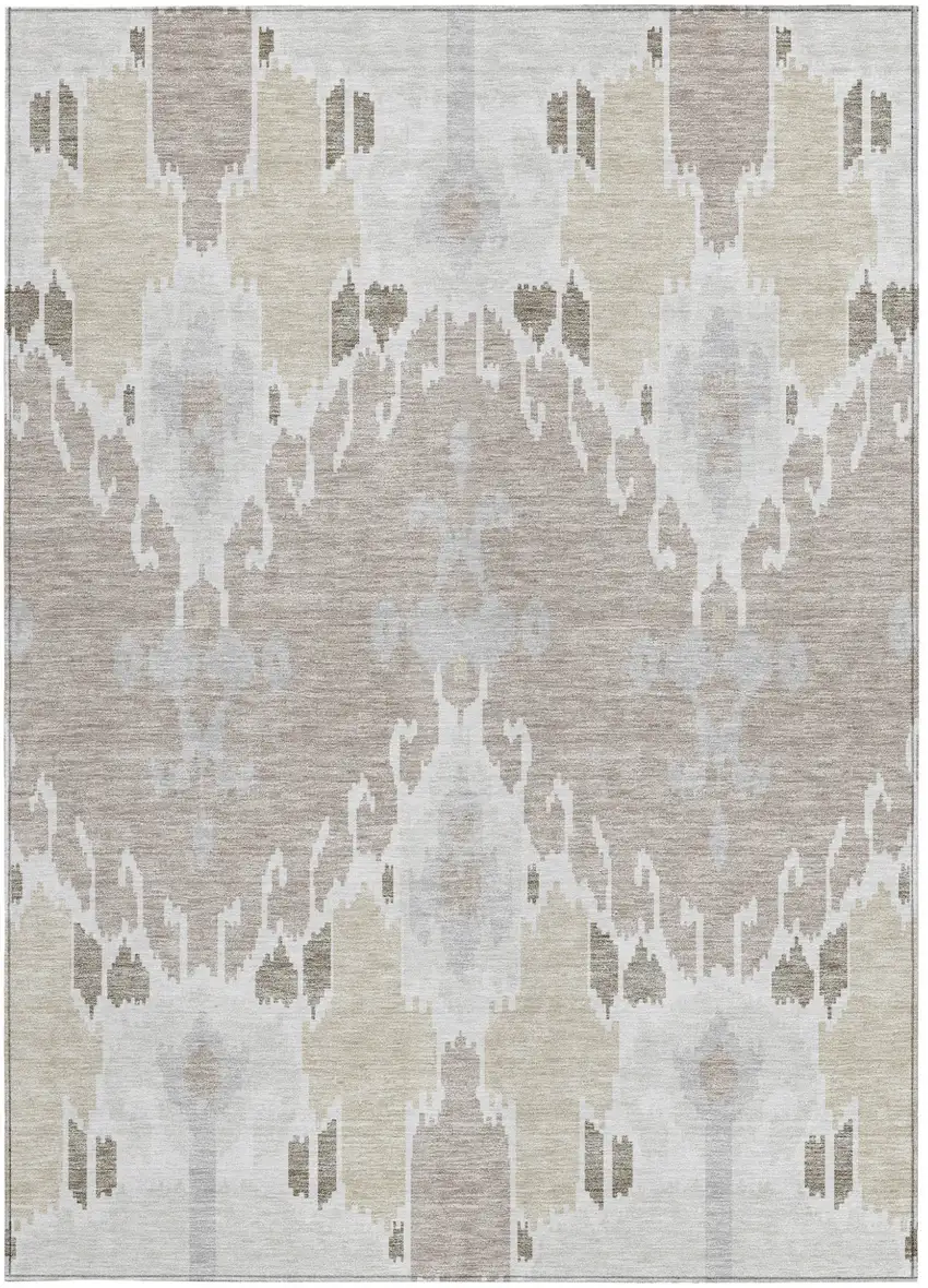 Ivory Beige And Taupe Ikat Washable Indoor Outdoor Area Rug Photo 4