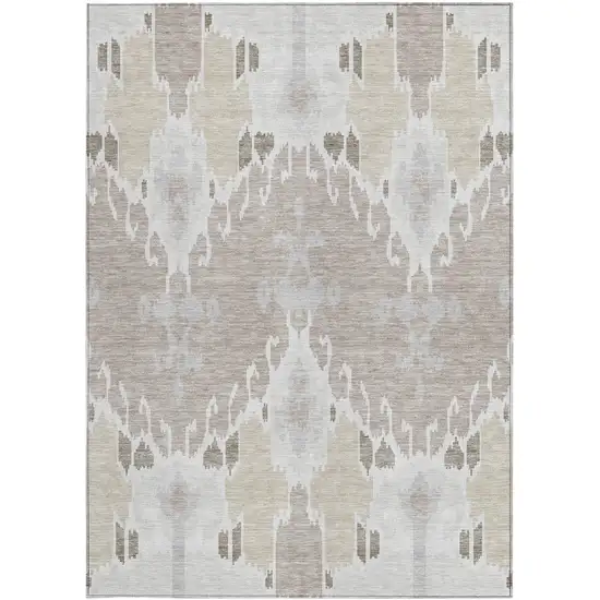 Ivory Beige And Taupe Ikat Washable Indoor Outdoor Area Rug Photo 5