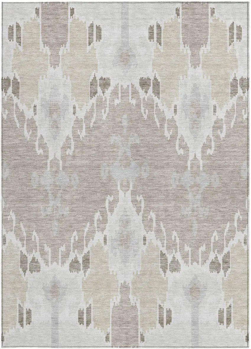 Ivory Beige And Taupe Ikat Washable Indoor Outdoor Area Rug Photo 5