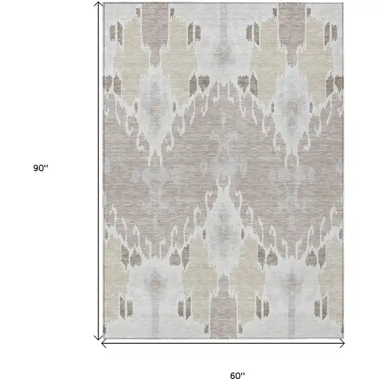 Ivory Beige And Taupe Ikat Washable Indoor Outdoor Area Rug Photo 3