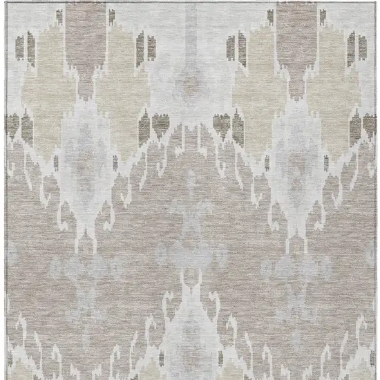 Ivory Beige And Taupe Ikat Washable Indoor Outdoor Area Rug Photo 4