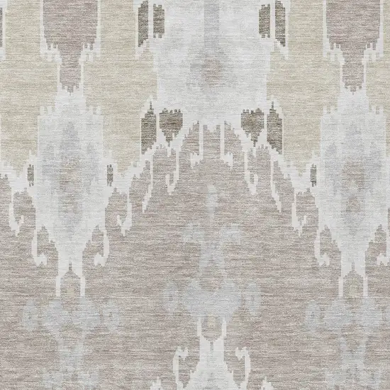 Ivory Beige And Taupe Ikat Washable Indoor Outdoor Area Rug Photo 4