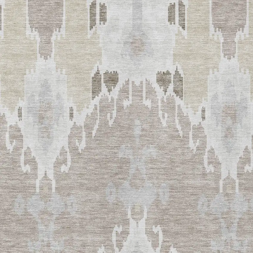 Ivory Beige And Taupe Ikat Washable Indoor Outdoor Area Rug Photo 4