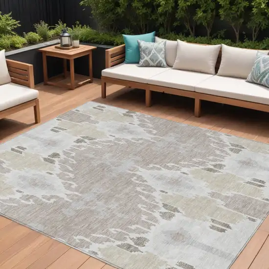 Ivory Beige And Taupe Ikat Washable Indoor Outdoor Area Rug Photo 1