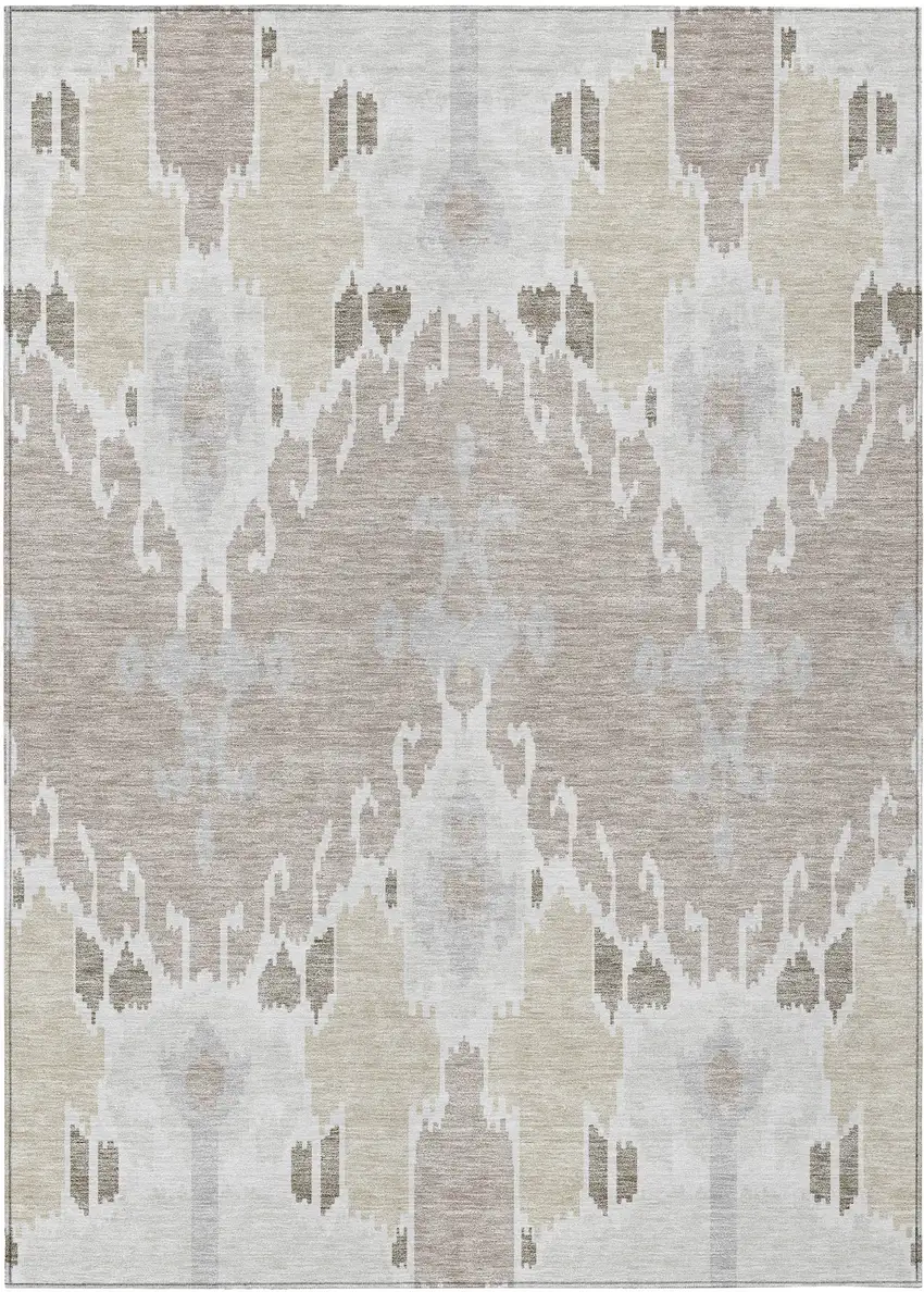 Ivory Beige And Taupe Ikat Washable Indoor Outdoor Area Rug Photo 1