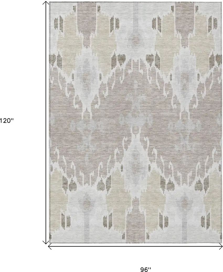 Ivory Beige And Taupe Ikat Washable Indoor Outdoor Area Rug Photo 3