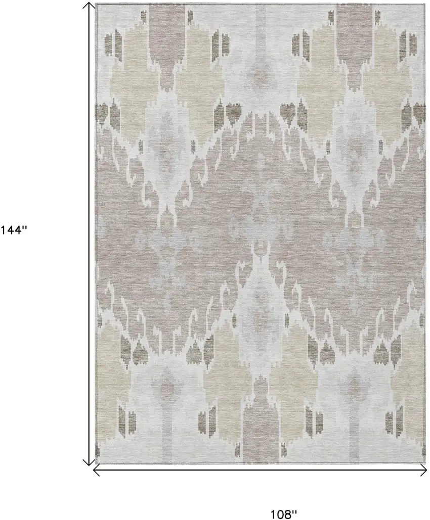 Ivory Beige And Taupe Ikat Washable Indoor Outdoor Area Rug Photo 3
