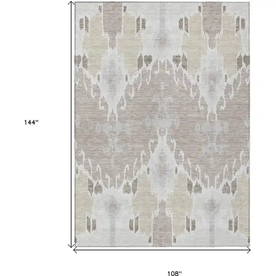 Ivory Beige And Taupe Ikat Washable Indoor Outdoor Area Rug Photo 3