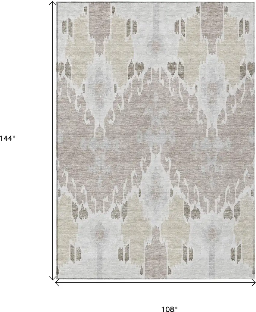 Ivory Beige And Taupe Ikat Washable Indoor Outdoor Area Rug Photo 3