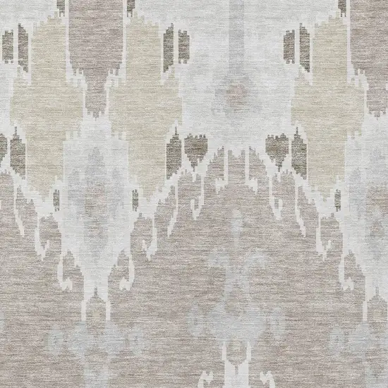 Ivory Beige And Taupe Ikat Washable Indoor Outdoor Area Rug Photo 4