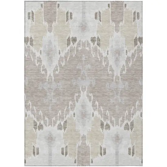 Ivory Beige And Taupe Ikat Washable Indoor Outdoor Area Rug Photo 1