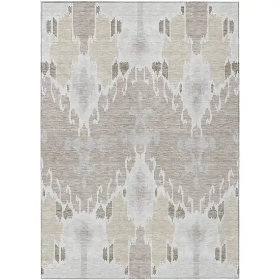 Ivory Beige And Taupe Ikat Washable Indoor Outdoor Area Rug Photo 1