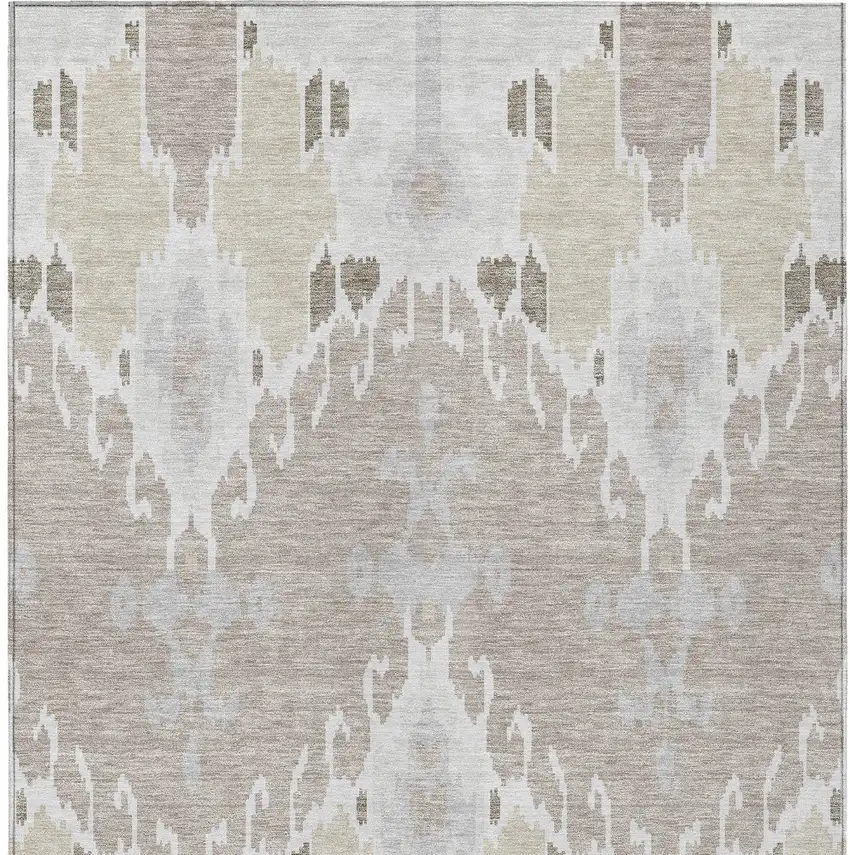 Ivory Beige And Taupe Ikat Washable Indoor Outdoor Area Rug Photo 7