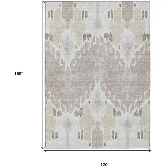 Ivory Beige And Taupe Ikat Washable Indoor Outdoor Area Rug Photo 3