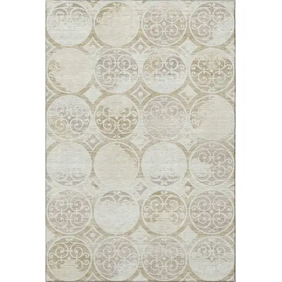 Ivory Beige And Taupe Medallion Washable Area Rug With UV Protection Photo 4