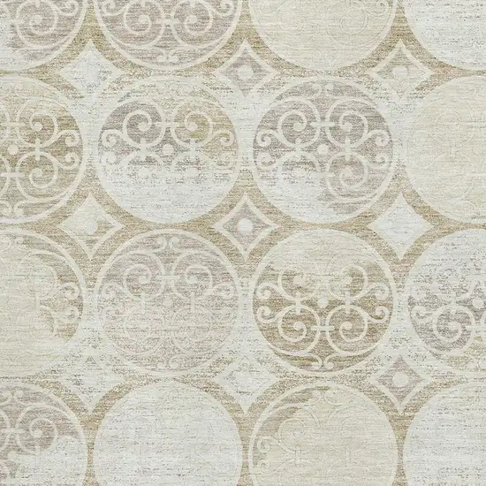 Ivory Beige And Taupe Medallion Washable Area Rug With UV Protection Photo 3