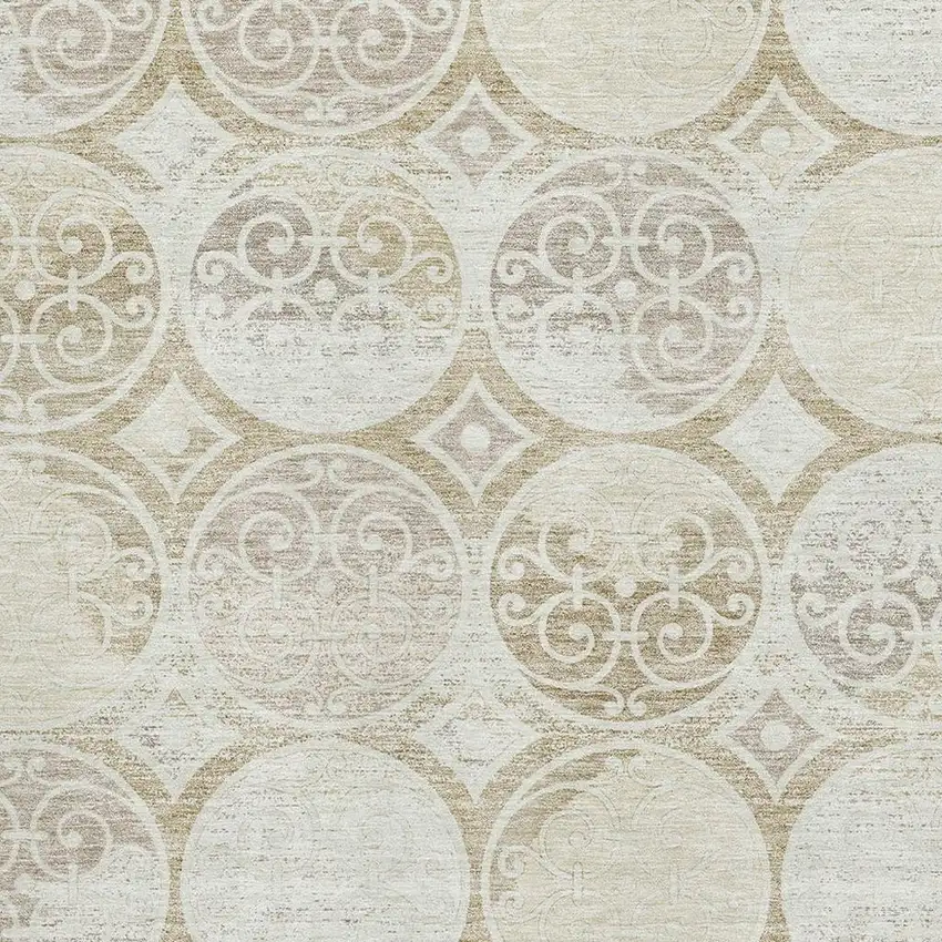 Ivory Beige And Taupe Medallion Washable Area Rug With UV Protection Photo 3