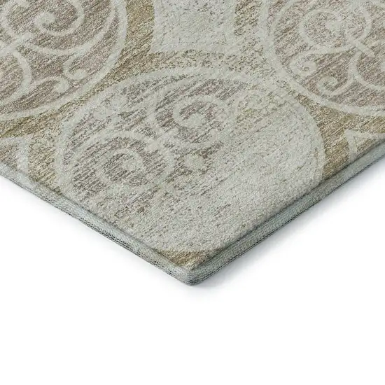 Ivory Beige And Taupe Medallion Washable Area Rug With UV Protection Photo 8
