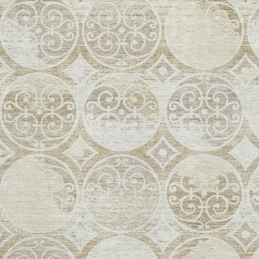 Ivory Beige And Taupe Medallion Washable Area Rug With UV Protection Photo 3