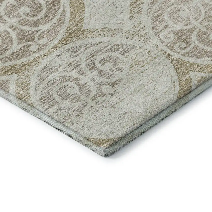 Ivory Beige And Taupe Medallion Washable Area Rug With UV Protection Photo 8