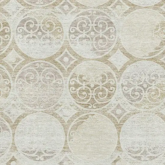 Ivory Beige And Taupe Medallion Washable Area Rug With UV Protection Photo 3