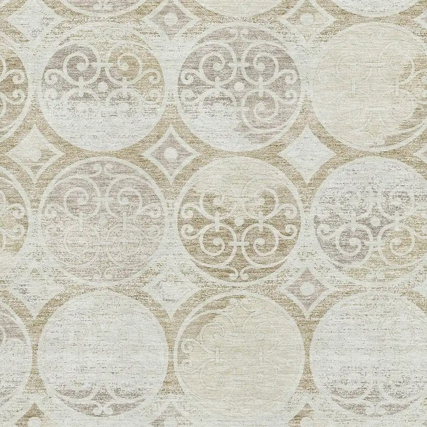 Ivory Beige And Taupe Medallion Washable Area Rug With UV Protection Photo 3