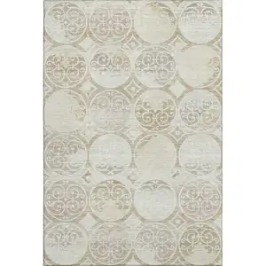 Photo of Ivory Beige And Taupe Medallion Washable Area Rug With UV Protection