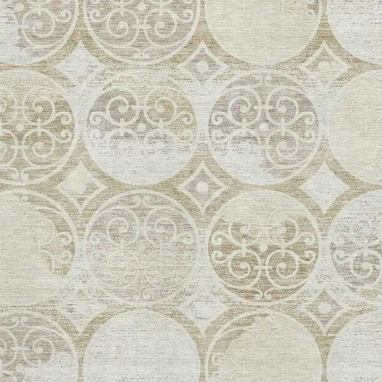 Ivory Beige And Taupe Medallion Washable Area Rug With UV Protection Photo 3