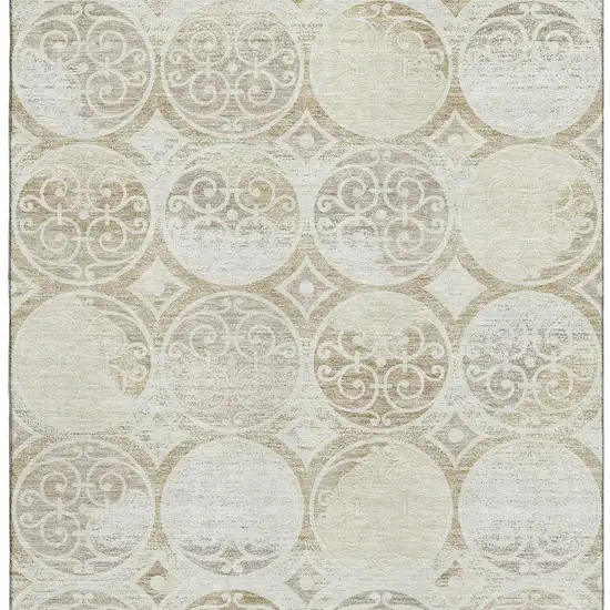 Ivory Beige And Taupe Medallion Washable Area Rug With UV Protection Photo 4