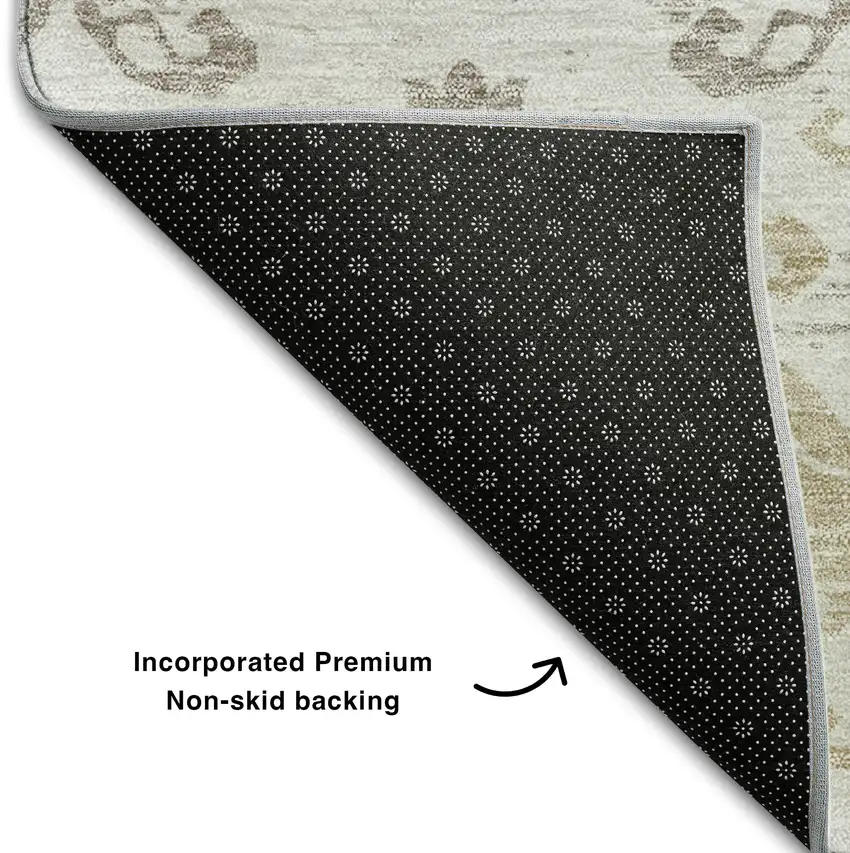 Ivory Beige And Taupe Medallion Washable Area Rug With UV Protection Photo 6