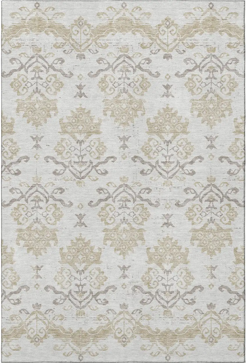 Ivory Beige And Taupe Medallion Washable Area Rug With UV Protection Photo 3