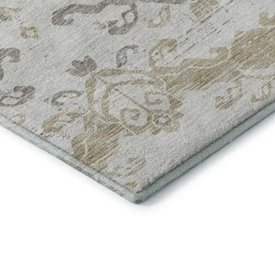Ivory Beige And Taupe Medallion Washable Area Rug With UV Protection Photo 7