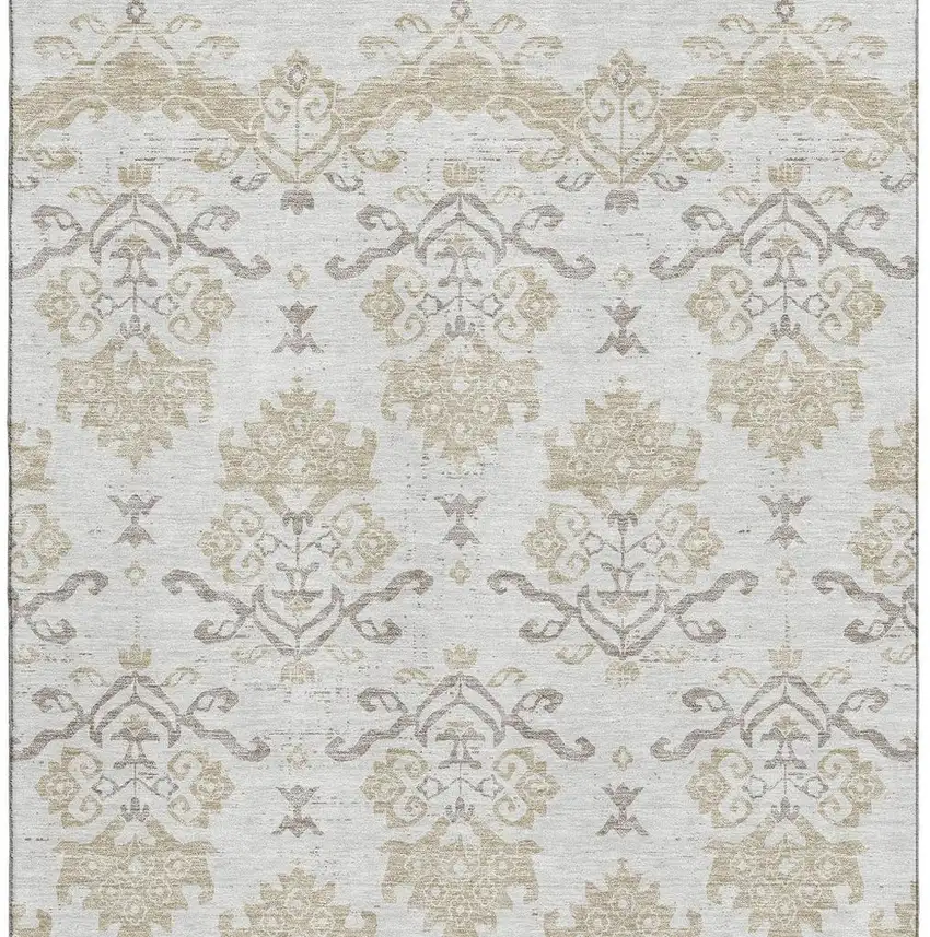 Ivory Beige And Taupe Medallion Washable Area Rug With UV Protection Photo 3