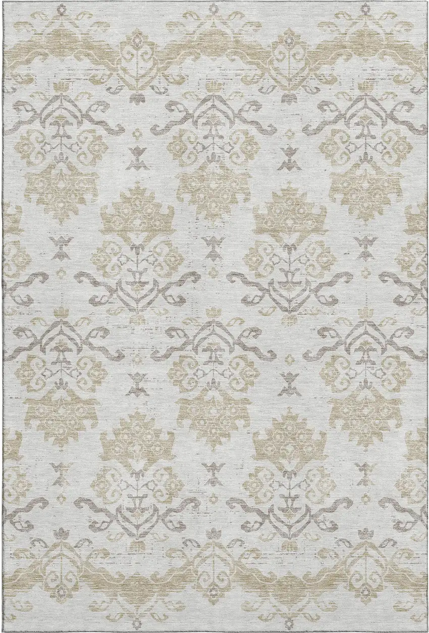 Ivory Beige And Taupe Medallion Washable Area Rug With UV Protection Photo 1