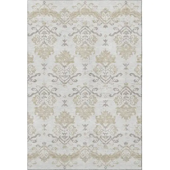Ivory Beige And Taupe Medallion Washable Area Rug With UV Protection Photo 4