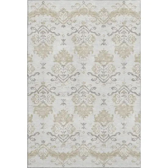 Ivory Beige And Taupe Medallion Washable Area Rug With UV Protection Photo 1