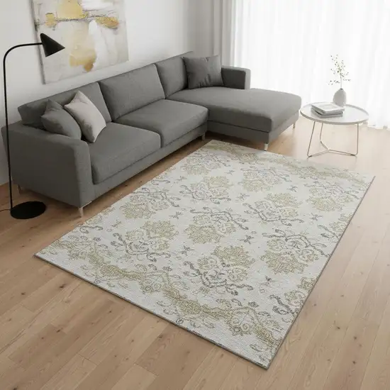 Ivory Beige And Taupe Medallion Washable Area Rug With UV Protection Photo 2